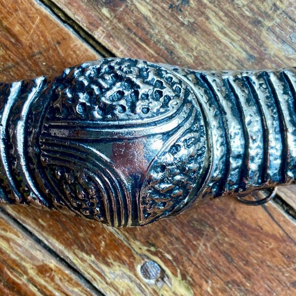 Vintage Artisan Belt Buckle Brutalist Mixed Silver Metal Boho Heavy Statement 6\